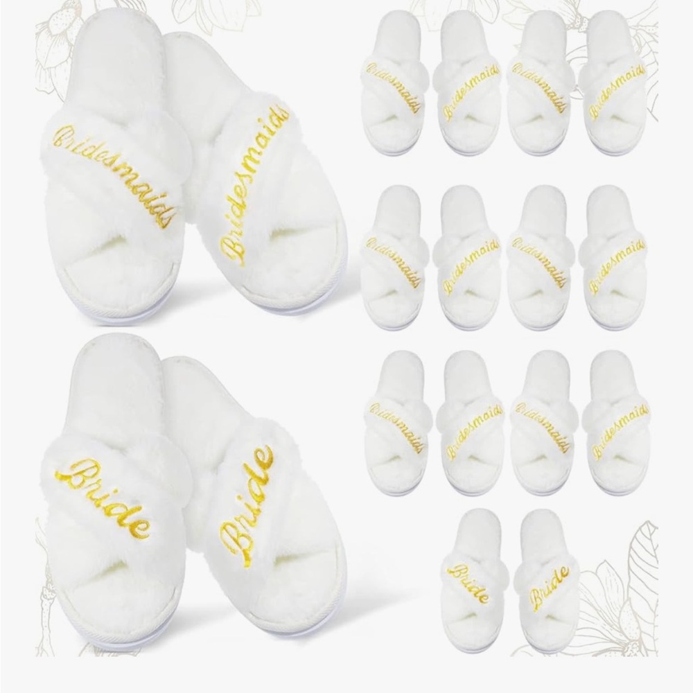 Amazon White and Gold Women's Bridesmaid Slippers - 2 sets
